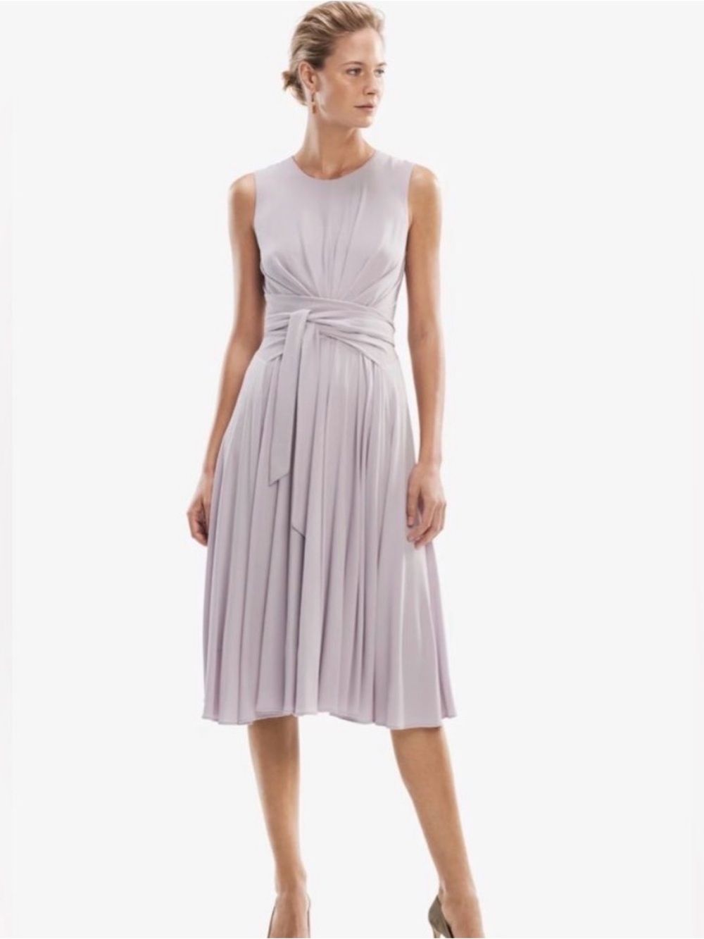 MM.LaFleur Hanna Dress size S | Stretchy, Tie-Waist Midi Dress in Lavender